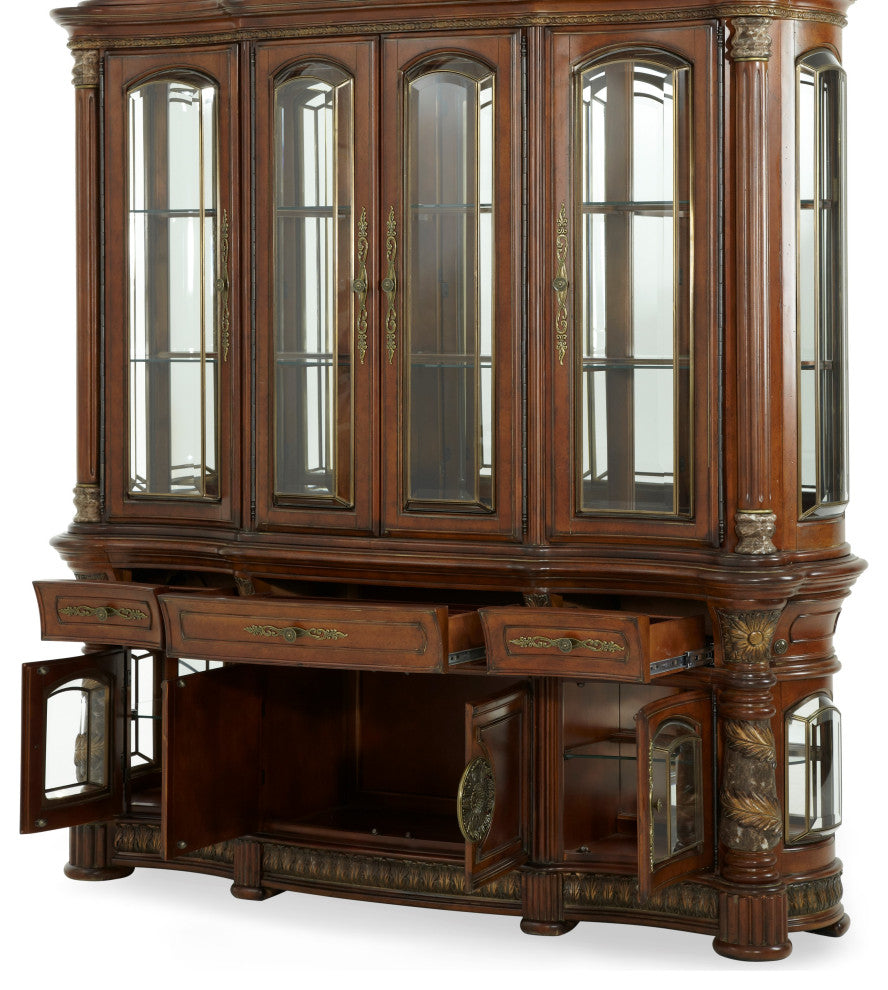 Villa Valencia Wood China Cabinet with Lighting, Classic Chestnut