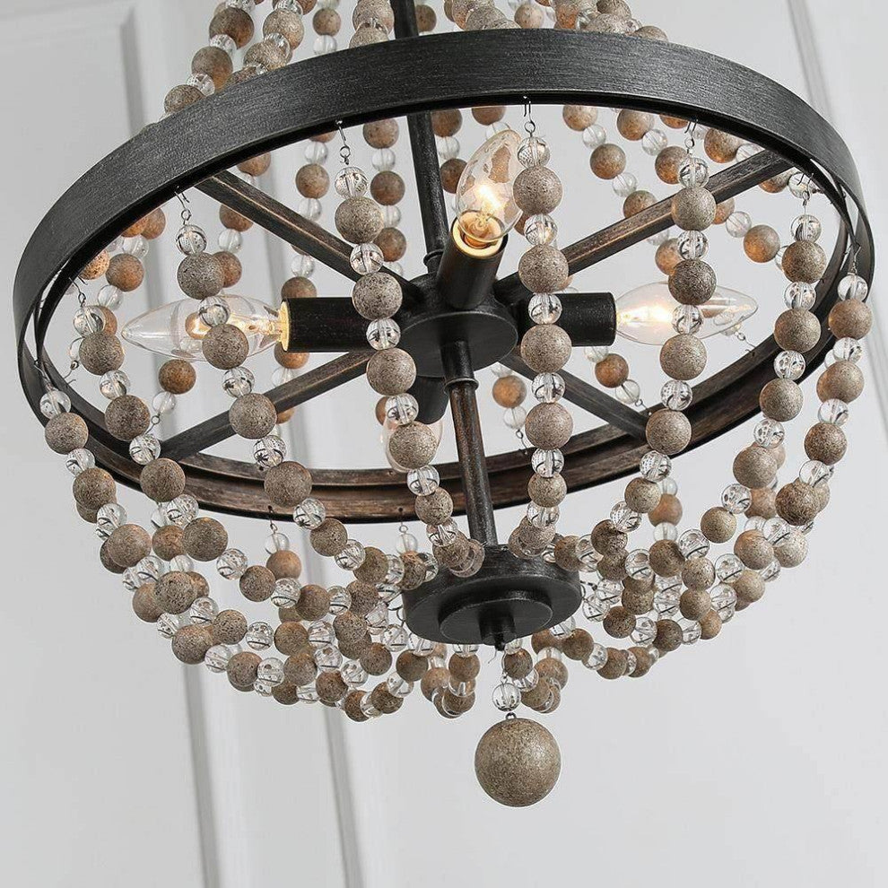 LNC 4-light Famhouse Distressed Wood Beaded Empire Boho Style Chandelier