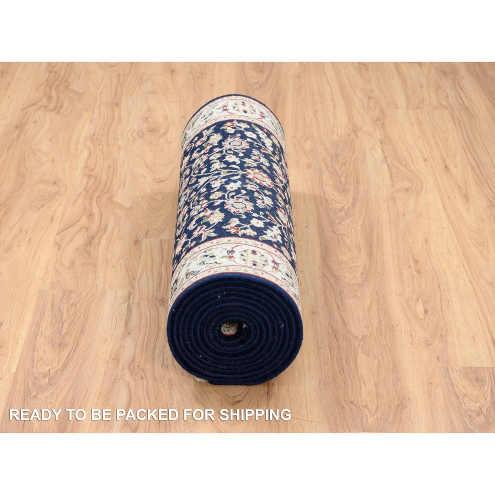 Midnight Blue Nain 250 KPSI Wool and Silk Hand Knotted Runner Rug 2'9" x 14'0"