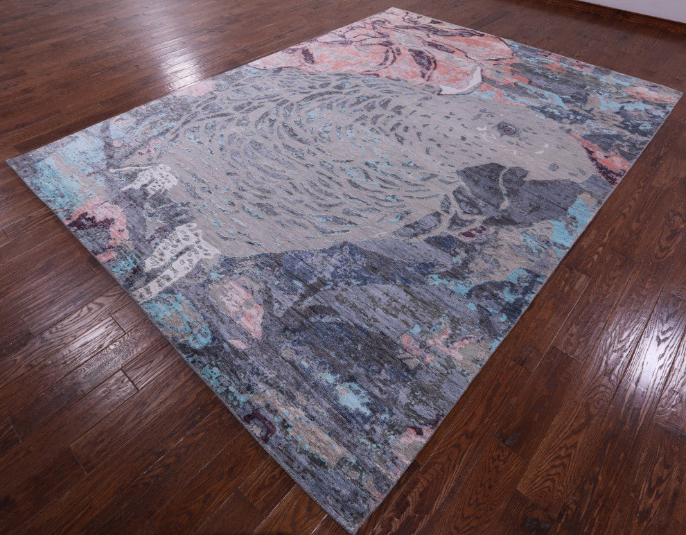 9' 0" X 12' 2" Modern Parrot Design Handmade Wool & Silk Rug - Q15553