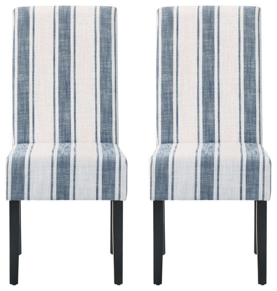 Percival Upholstered Dining Chairs, Set of 2, Dark Blue Line and Espresso, 100% Polyester