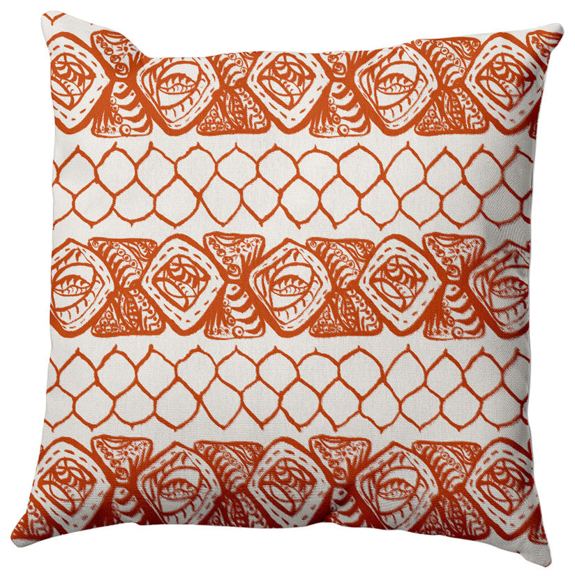Honeycomb Stripes Outdoor Pillow, Orange, 18"x18"