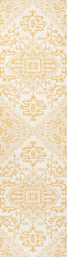 Estrella Bohemian Medallion Textured Weave Indoor/Outdoor, Cream/Yellow, 2 X 10