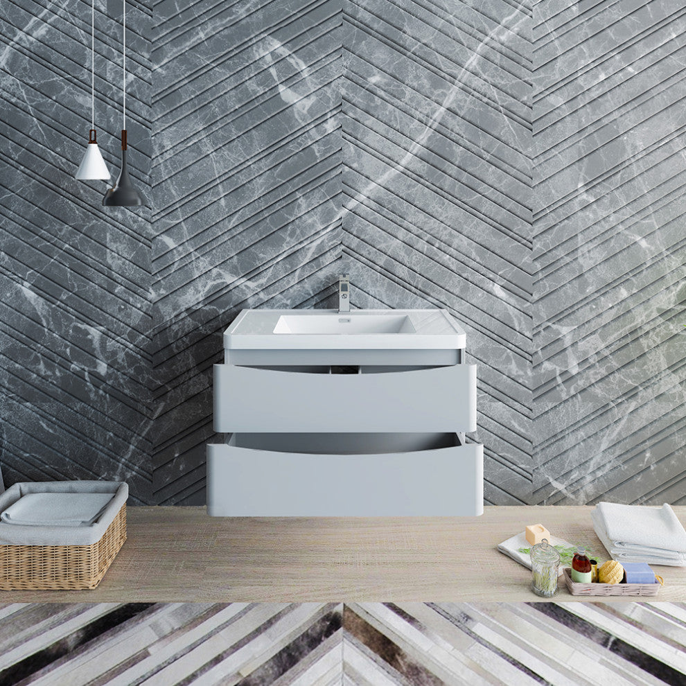 Fresca Tuscany 36" Gloss Gray Wall Hung Cabinet With Integrated Sink