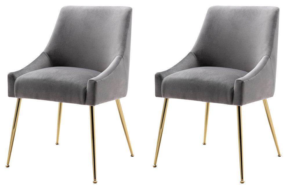 WestinTrends 2PC Velvet Upholstered Accent Chair Set w/ Gold Metal Legs, Gray