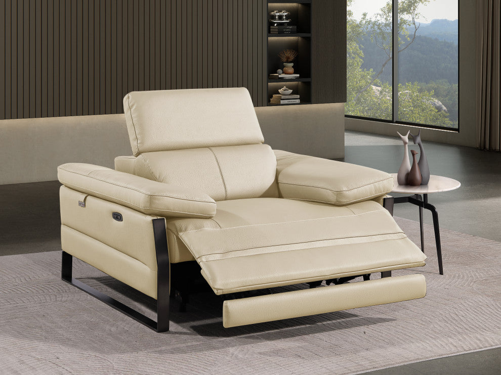 Antonio Italian Leather Power Reclining Arm Chair, Beige