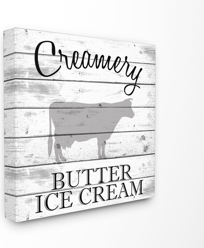 Creamery Cow Butter Ice Cream Gray & White Planked Look Canvas Wall Art, 30"x30"