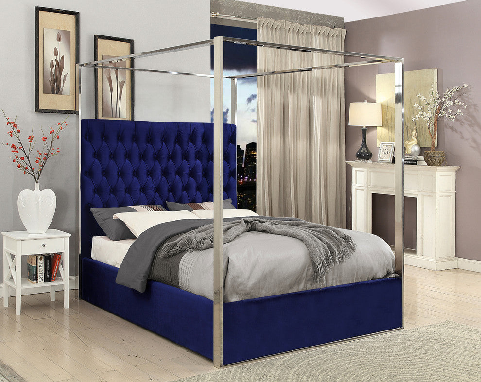 Porter Velvet Bed, Navy, King
