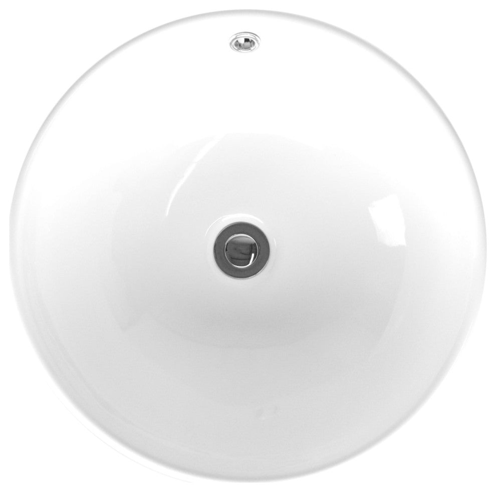 Sutherland White Ceramic Round Vessel Bathroom Sink, Pop up drain