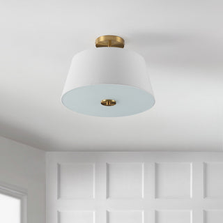 Isabella 15" 3-Light Modern Midcentury Iron Semi Flush Mount, Brass Gold/White