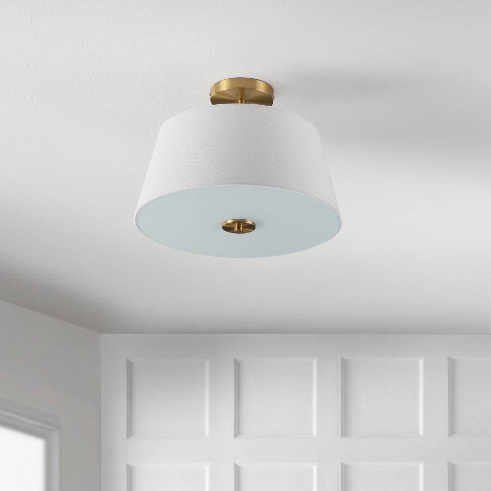 Isabella 15" 3-Light Modern Midcentury Iron Semi Flush Mount, Brass Gold/White