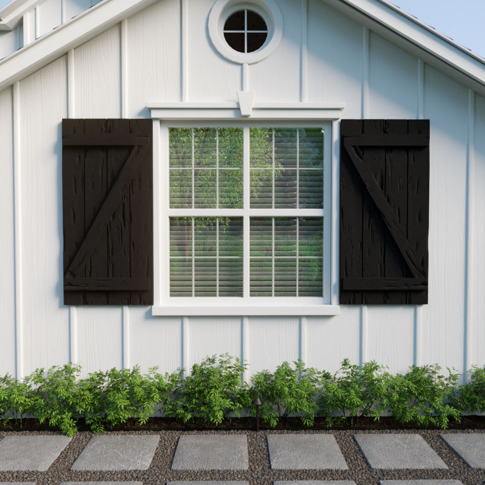 Rustic 4 Board Joined B-N-B Faux Wood Shutters, Pecky Cypress, 22x46"