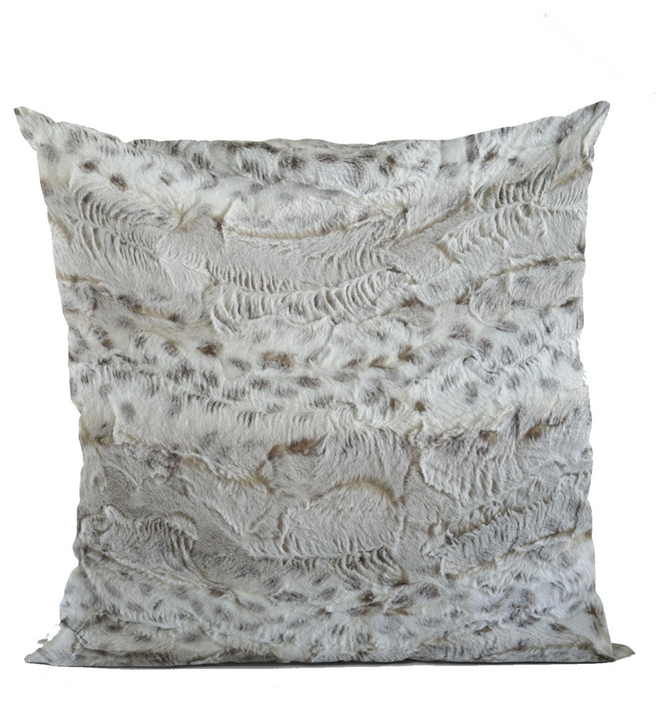 Plutus Taupe Lynx Faux Fur Luxury Throw Pillow, Taupe, 26" x 26"