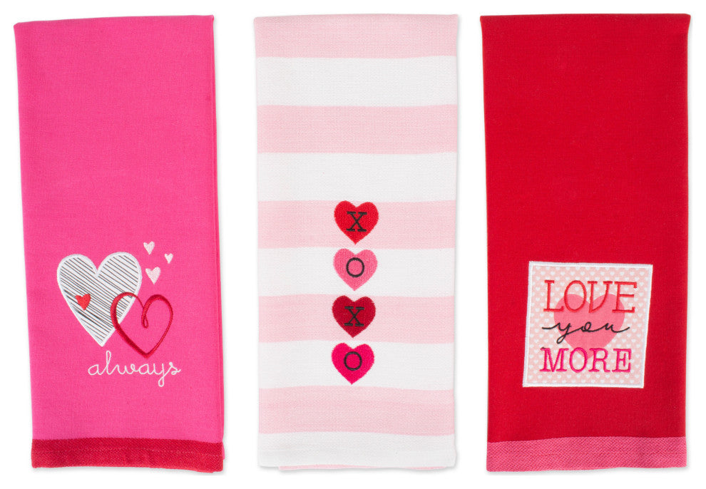 Asst Valentines Day Embroidered Dishtowels, Set Of 3