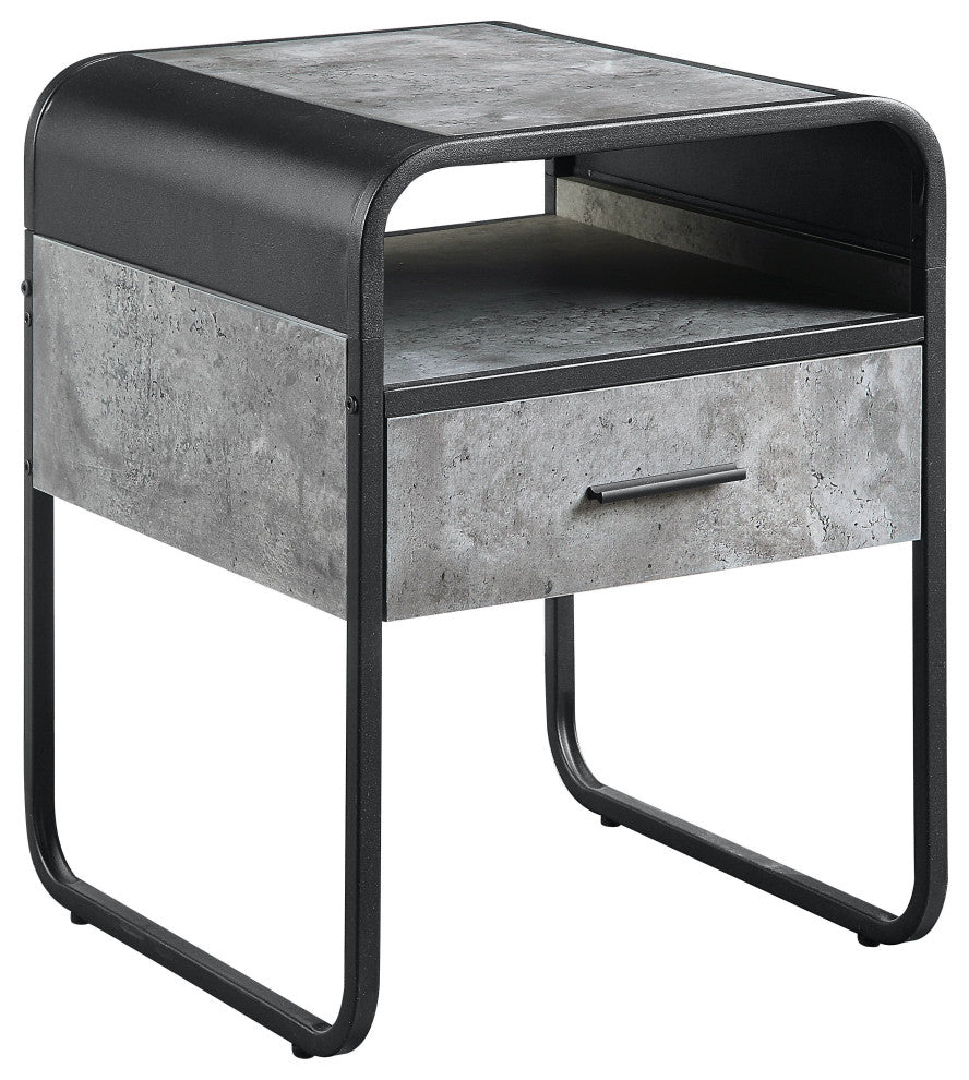 Acme Raziela End Table With Drawer Concrete Gray and Black Finish