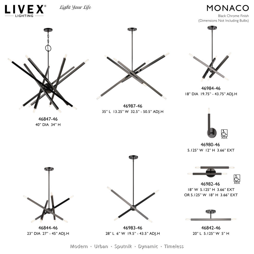 Livex Lighting Monaco 2-Light Black Chrome Semi-Flush