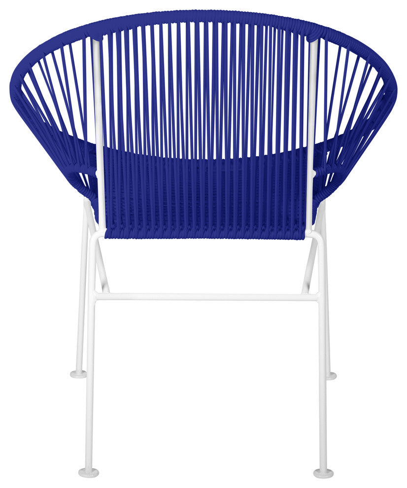 Concha Indoor/Outdoor Handmade Dining Chair, Deep Blue Weave, White Frame
