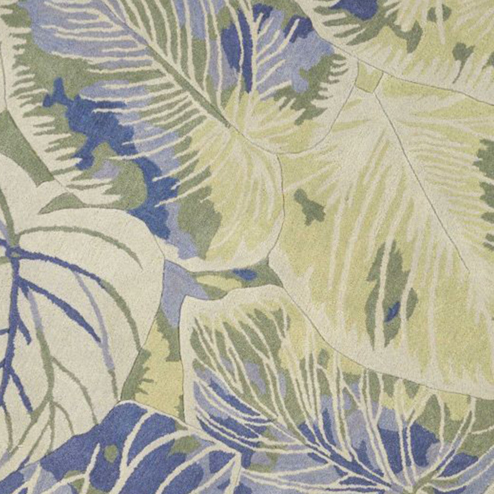 HomeRoots 6' Blue Green Hand Tufted Tropical Leaves Round Indoor Area Rug