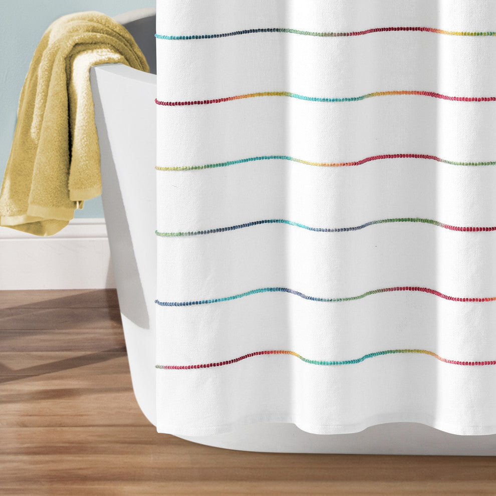 Ombre Stripe Yarn Dyed Cotton Shower Curtain, 72"x72", Rainbow