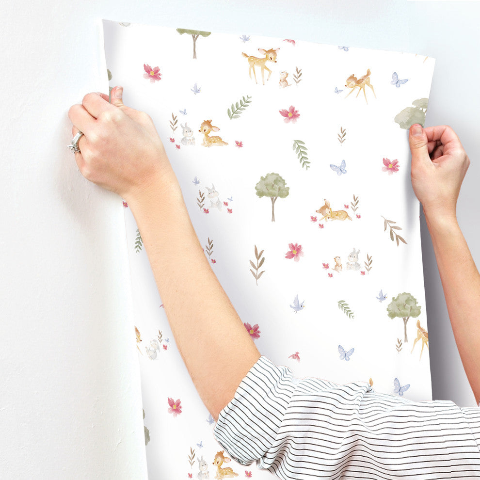 White Bambi Watercolor Peel & Stick Wallpaper