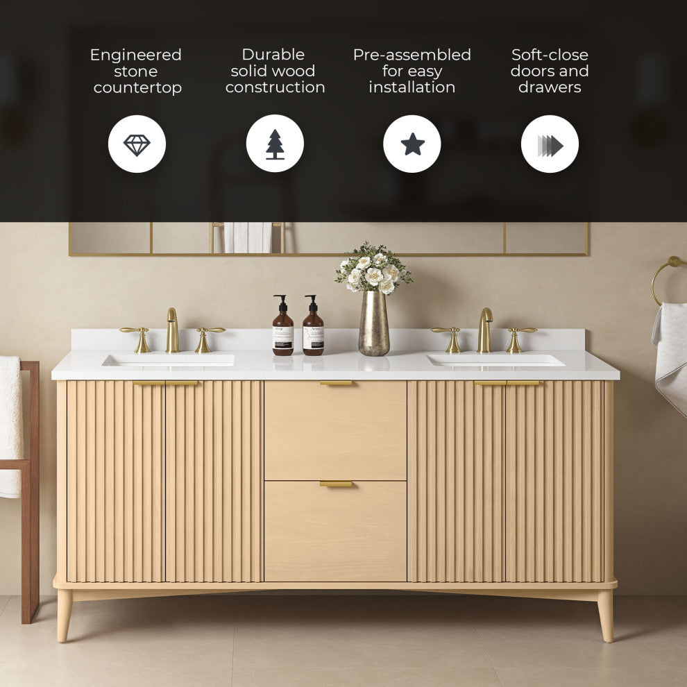 OVE Decors Gabi Single Sink Bathroom Vanity, Rustic Ash, 72", Double Sink
