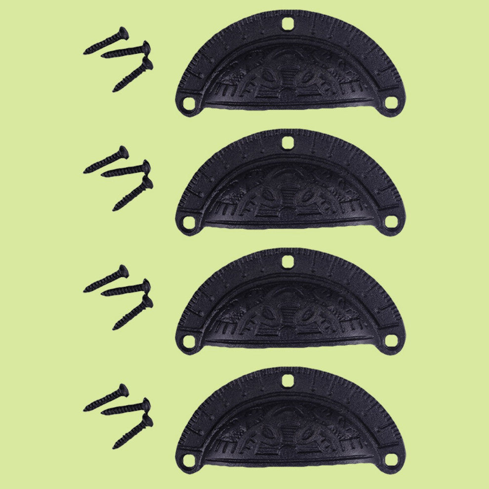 Renovators Supply 4 Pack Drawer Cup Bin Pull Cast Iron Black Cabinet Pull