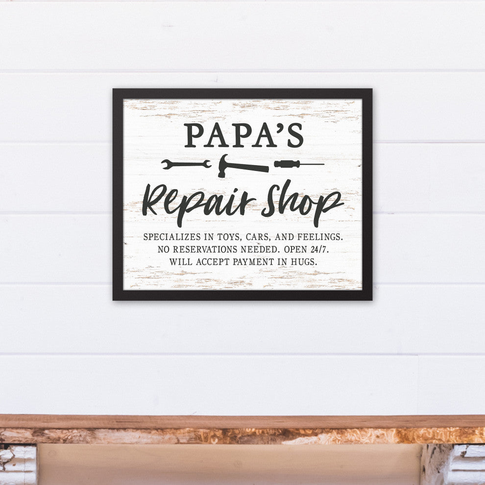Papa Repair Shop 20x16 Black Framed Canvas