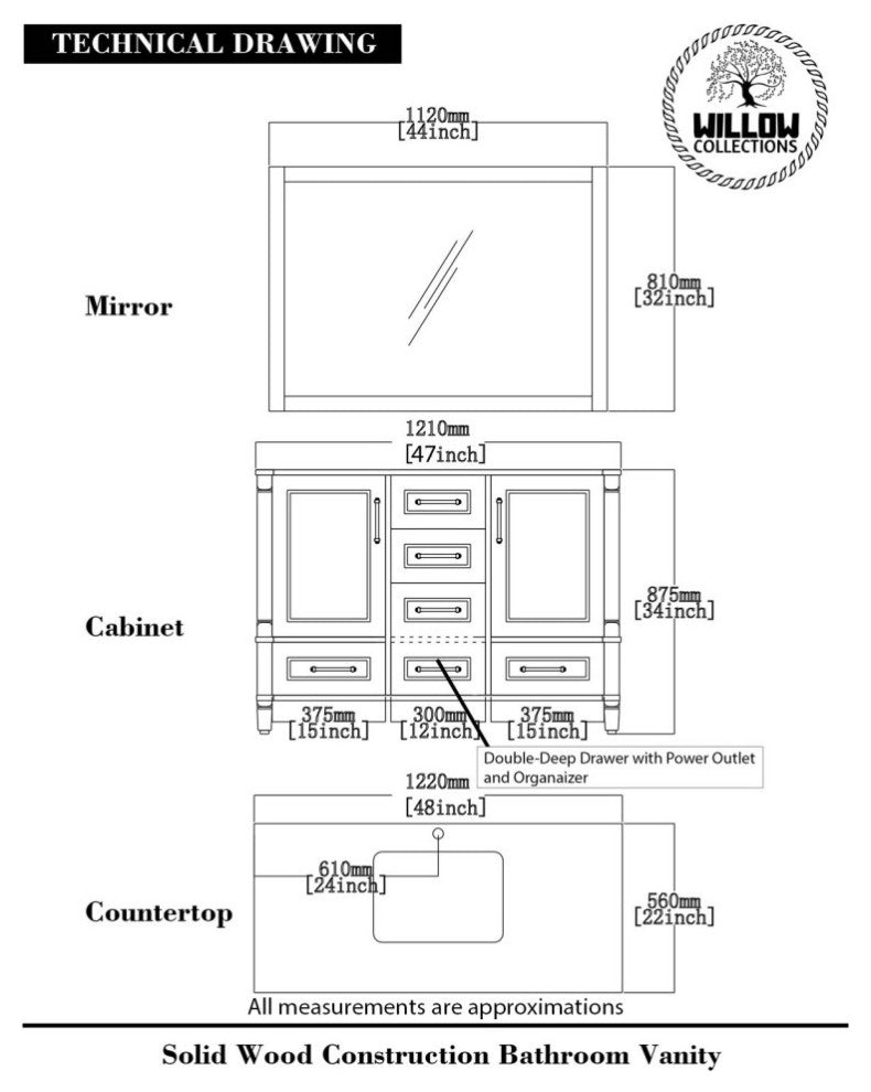Aberdeen 48 Single Sink Bath Vanity in Coventry Gray 2" Calacatta Laza