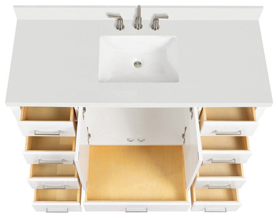 ARIEL Cambridge 55" Single Rectangle Sink Bathroom Vanity White With Quartz Top