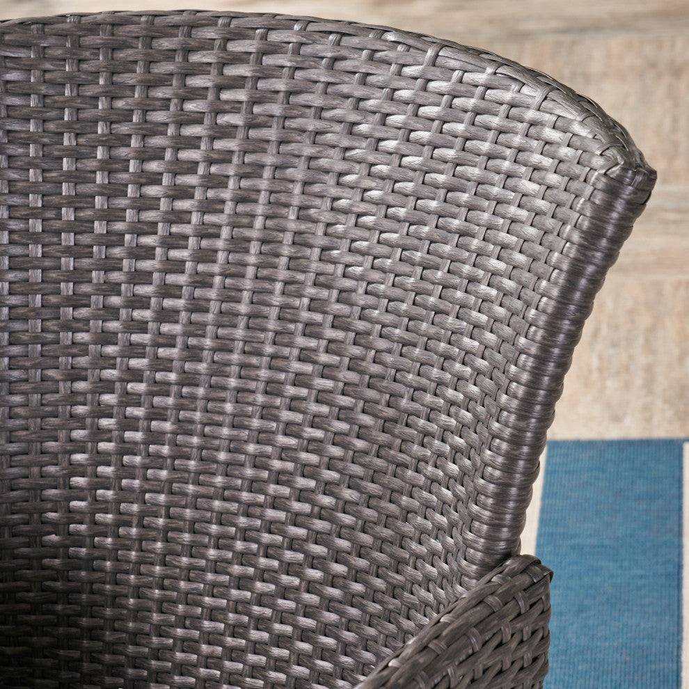 GDF Studio Daisy Outdoor Gray Wicker Dining Chair, Set of 2