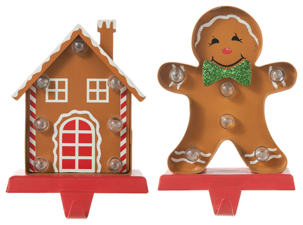 Marquee LED Metal Gingerbread Stocking Hangers, House & Man
