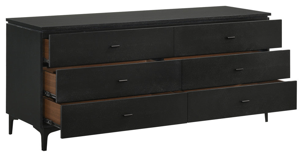 Legend Black Glaze Ash Veneer 6 Drawer Dresser with Metal Legs