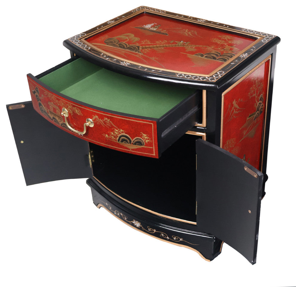 Oriental Furniture 24" Ming Design Fine Chinese Black Lacquer and Red Table/Nigh