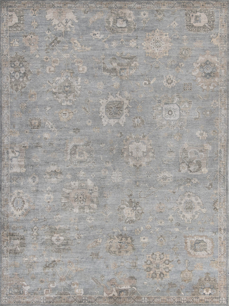 Museum Hand-Knotted Bamboo Silk and Cotton Blue/Gray Area Rug