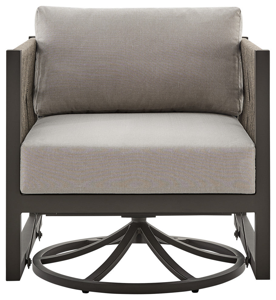 Cuffay Outdoor Patio Swivel Glider Lounge Chair, Aluminum With Gray Cushions, Brown