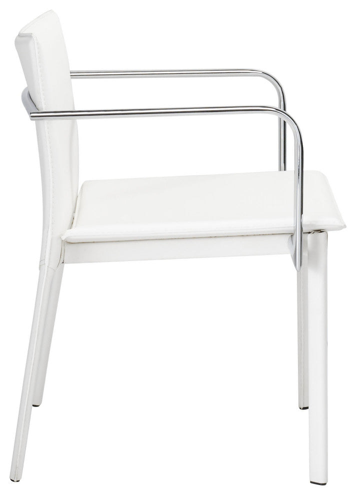 Set of Two Chrome White Faux Leather Armchairs