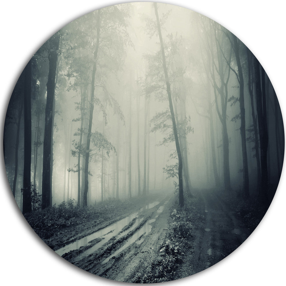 Spooky Dark Forest With Fog, Landscape Photo Round Wall Art, 23"