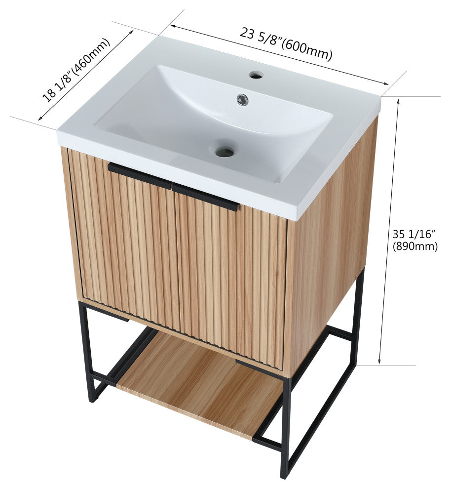 Plywood Freestanding Bathroom Vanity Set with White Ceramic Sink , Maple, 24