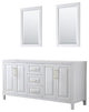 72" Double Bathroom Vanity, White, No Countertop, 24" Mirrors, Gold Trim
