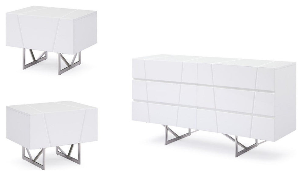 Modrest Chrysler White Dresser and Two Nightstands