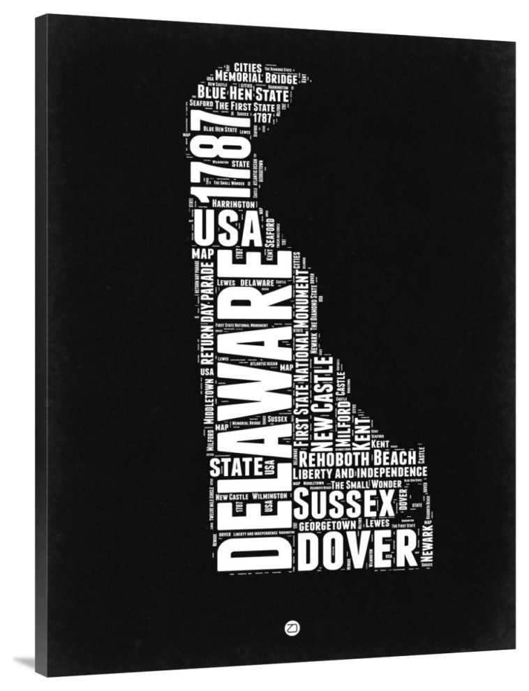 "Delaware Black and White Map" Fine Art Print