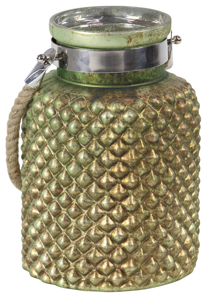 Coastal Glass and Stainless Steel Jar Candle Lantern With Jute Rope Handle