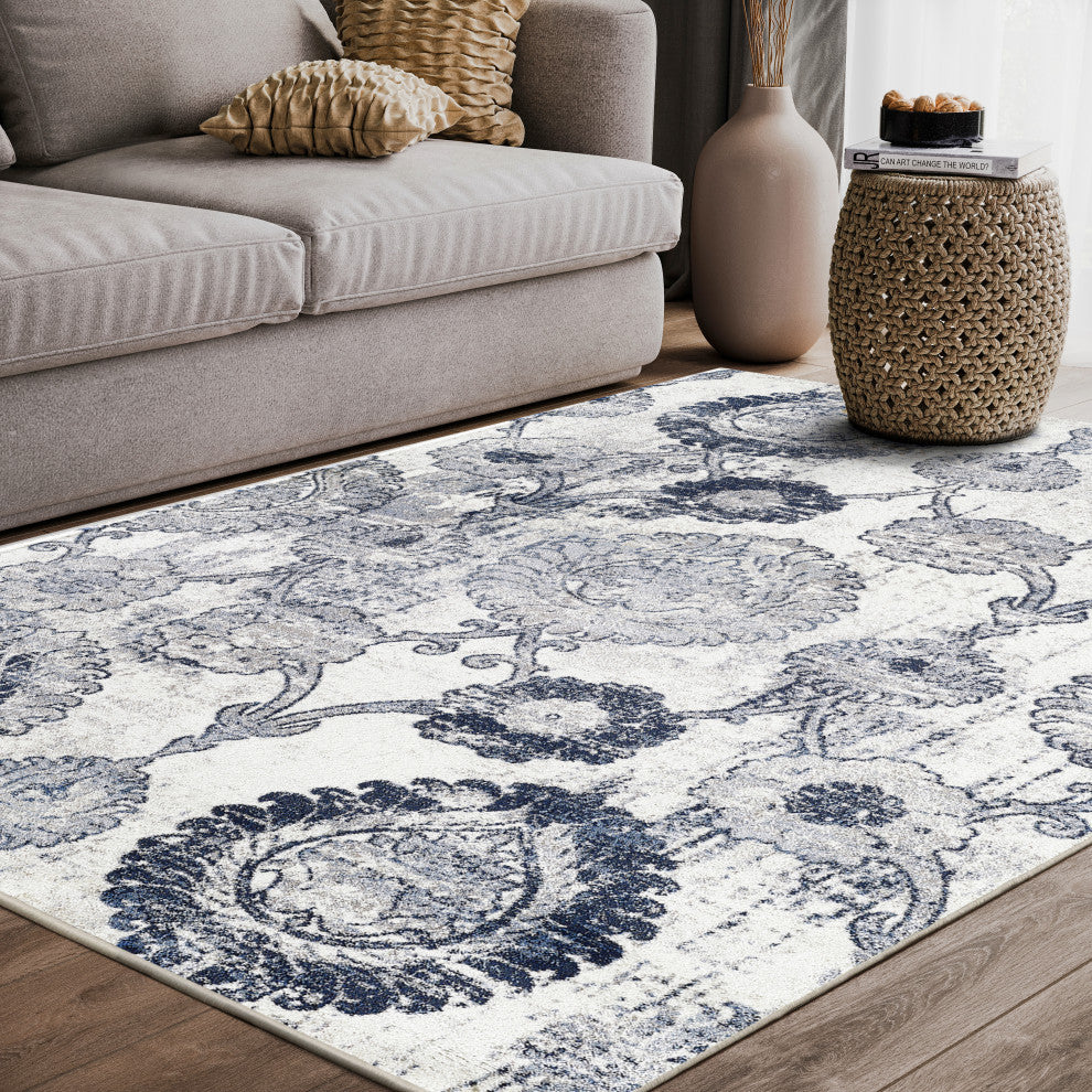 Abani Arto ART100A Bohemian Medallion Distressed Ivory and Blue Area Rug