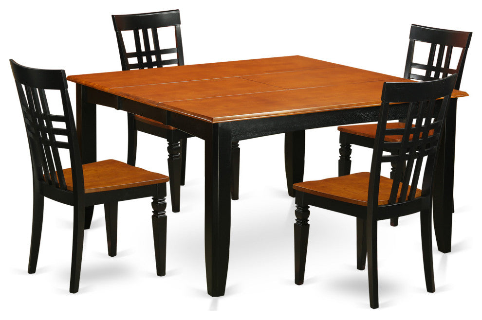 Pflg5-Bch-W, 5-Piece Dining Set With Table and 4 Chairs, Black/Cherry
