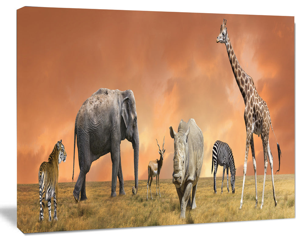 Savannah Wildlife Panorama, African Canvas Art Print, 60"x28"
