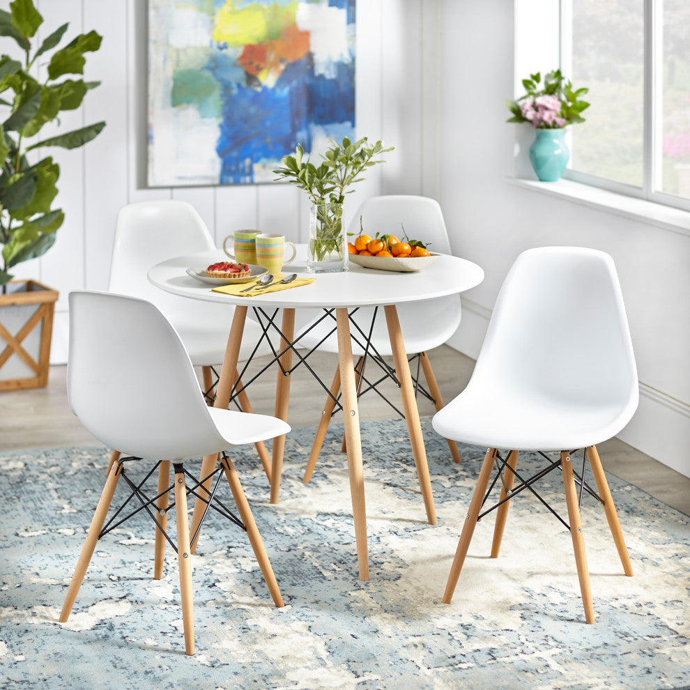 Elba White-Natural, 5-Piece Dining Set