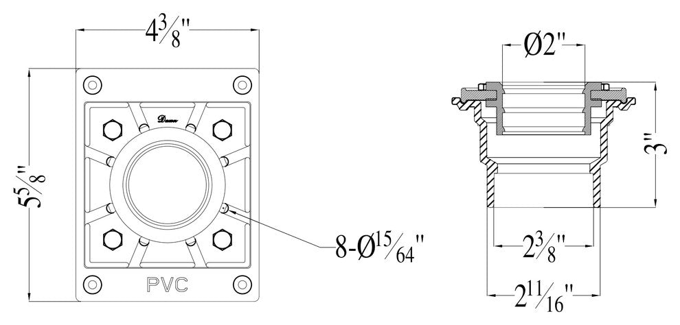 ALFI brand ABDB55 PVC Shower Drain Base with Rubber Fitting