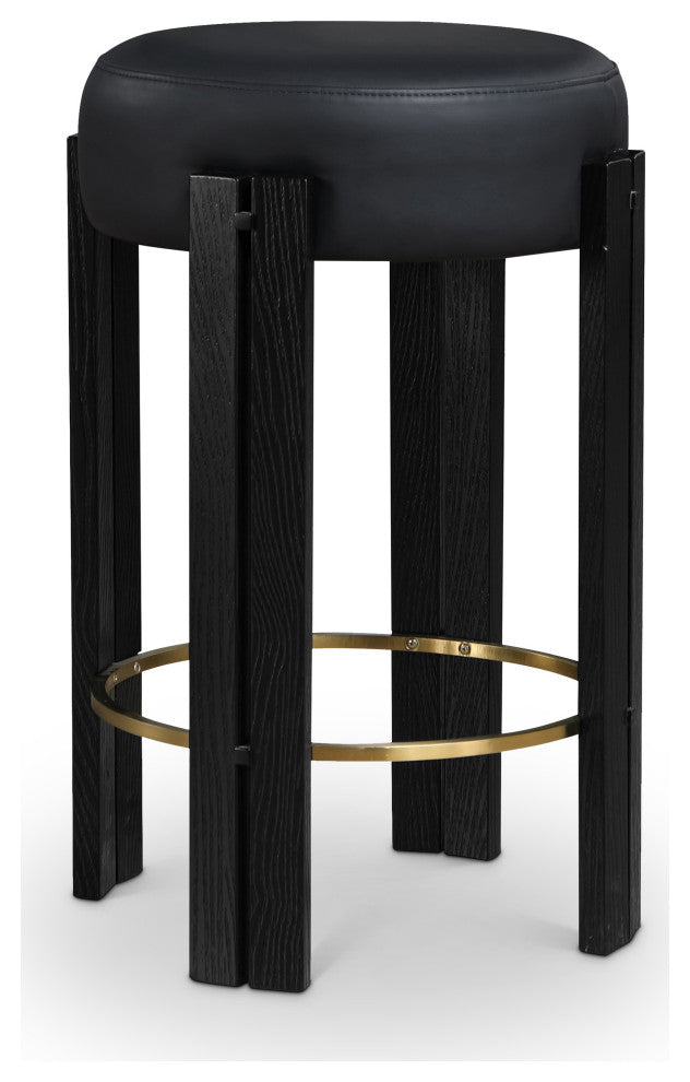 Harrison Upholstered Counter Stool, Black, Black Finish