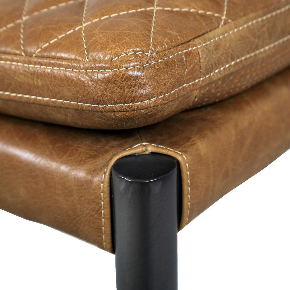 Pasargad Home Capri Brown Top Grain Leather Accent Chair With Metal legs