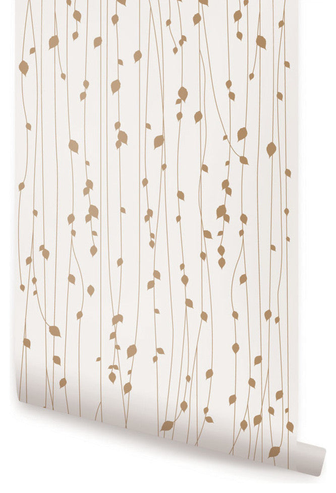 Leaves Peel and Stick Vinyl Wallpaper, Beige, 24" X 60"
